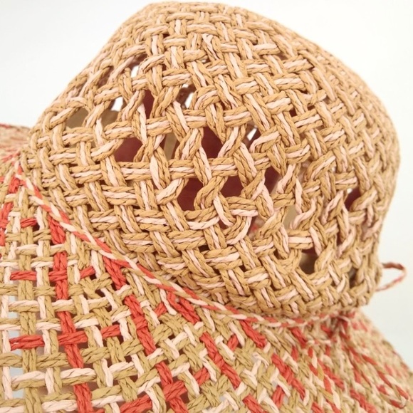 BCBGeneration Coral Wheat Straw Hat Open-Weave Floppy Sun Hat Dainty Adjustable - Picture 3 of 8